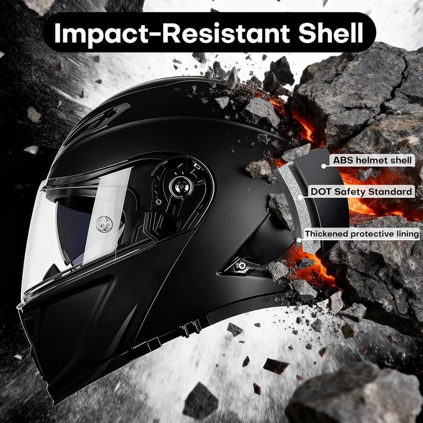 Motorcycle Helmet Bluetooth, DOT Approved Modular Motorcycle Helmets with Dual Visor, Flip Up Full Face Helmet for Adults Men Women