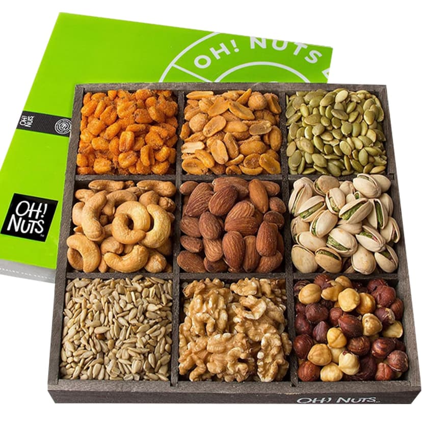 Oh! Nuts 9 Variety Nuts Gift Basket - Healthy Gift Baskets - Gourmet Assorted Nuts Tray - Gift Box for Holiday, Movie Night, Corporate, Families - Gift Ideas for Men and Women B075FWZKWS
