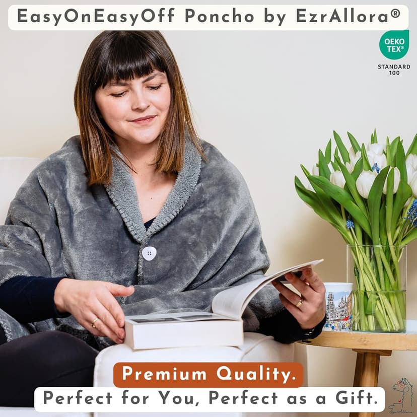 Premium Double Layer Poncho Blanket -No Sleeves Easy On Easy Off- Drape and Go Shawl Gift for Women Who Have Everything - Gifts for Grandma and Mom (Silver Grey)