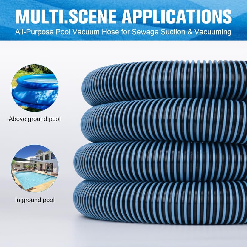 Pool Vacuum Hose With Swivel Cuff 1-1/2" Diameter 18FT Flexible Heavy Duty Pool Vacuum Cleaning Hose Perfect for Above&In Ground Swimming Pool