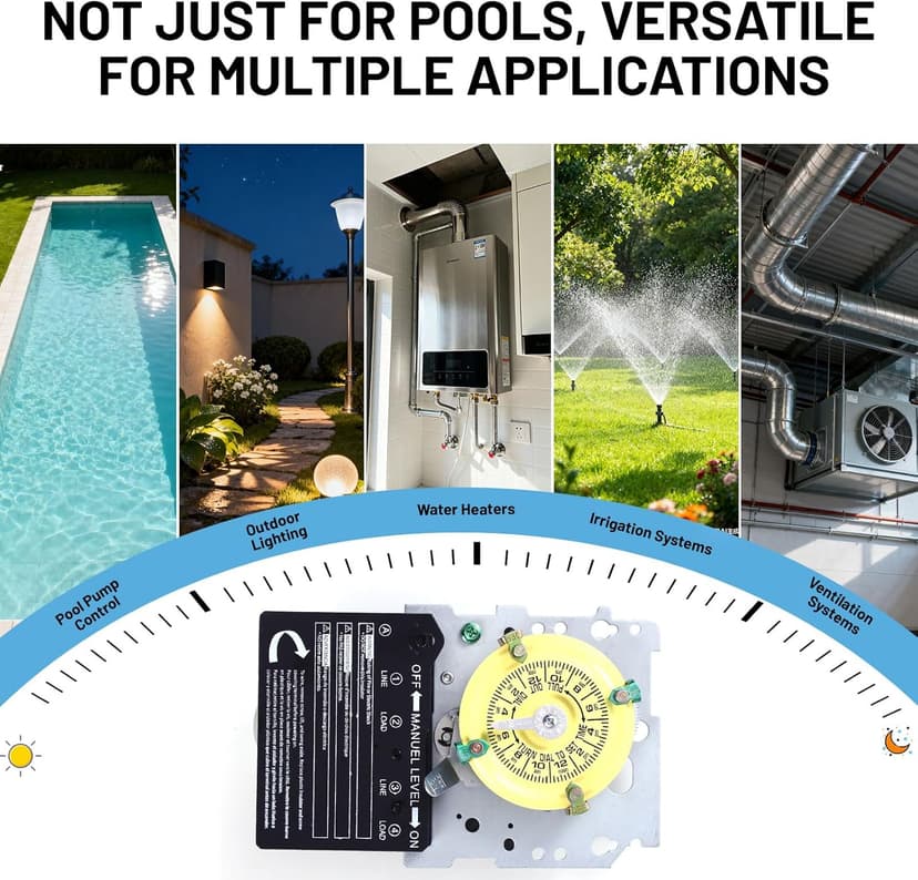 T104M Mechanical Time Switch (Mechanism Only), 208-277V AC 40A DPST, 24-Hour Dial with 12 ON/Off Trips, Heavy-Duty Timer Switch for Pool Pumps Water Heater Lighting and HVAC, with 4 Timer Trippers