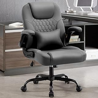 Executive Office Chair PU,Leather Office Chair with Wheels,360° Swivel Rolling Chair with Padded Arms,Ergonomic Computer Chair with Lumbar Support for Short People Use (Grey)