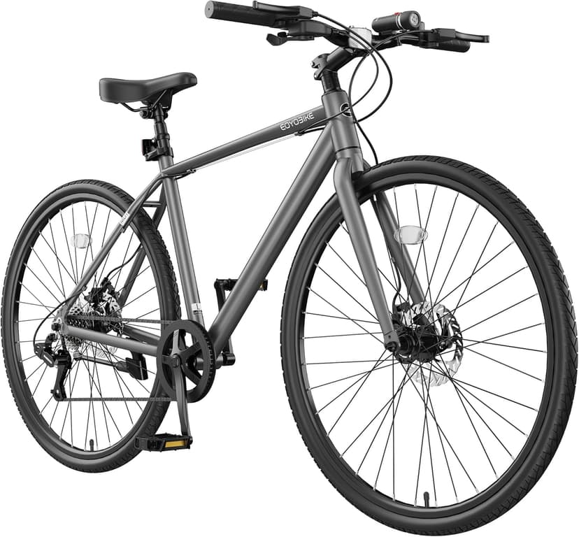 MOONCOOL Hybrid Bike for Men, 700C Aluminum 29LBS Ultra-Light 8-Speed Commuter Bike, 350lb Capacity, 29" Adult Urban Bicycle, Dual Disc Brakes, for Tall Men&Women, 85% Pre-Assembled