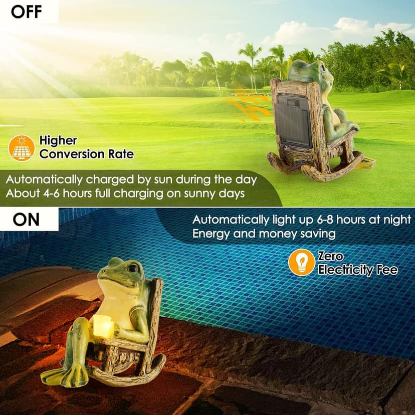 Miniature Frog Garden Statue Gifts Christmas Decorations Fairy Garden Accessories Outdoor Lights Solar Garden Frog Decor Art Housewarming Gift for Patio,Yard,Lawn Ornament,3.89"x2.36"x3.93