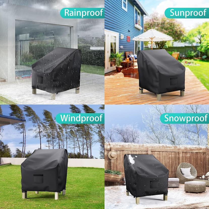 Patio Chair Covers for Outdoor Furniture Waterproof 2 Pack, Lawn Chair Covers 600D Heavy Duty Oxford Cloth, Large Covers for Lounge Lawn Deep Seat Black 29"W×30"D×36"H