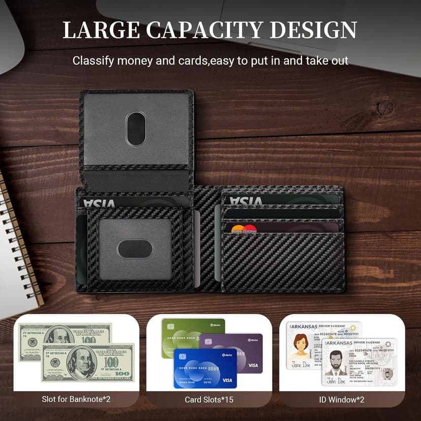 GNDR Wallet For Men RFID Blocking Leather Black Wallets Bifold Carbon Fiber Front Pocket Card Holder Mens Accessories With Gift Box