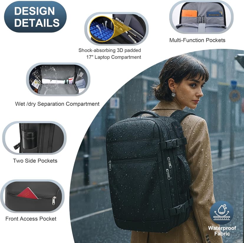 Vacuum Backpack Travel 60L Expandable Vacuum Seal Compression Travel Backpack with Pump, TSA, Waterproof Oxford,17" Laptop Compartment,Carry On Backpack for Men & Women,Business,Flight Travel (Black)