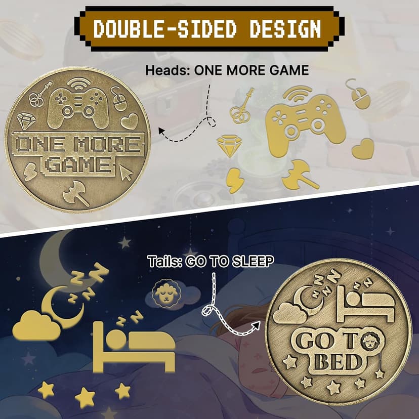 One More Game or Go to Sleep Gamer Decision Coin, Gifts for Gamer Boyfriend, Husband, Men, Gaming Accessories for Men, Game Gifts for Christmas, Valentine's Day, His Birthday B0G3PJT54G