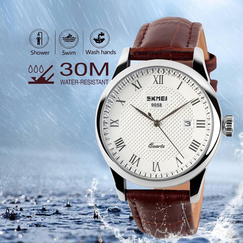 cofuo Mens Leather Band Quartz Watch, Men's Analog Business Working Roman Numeral Casual Waterproof Watches with Calendar Date Daily Dress Fashion Wristwatch - Brown