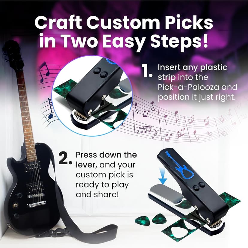 Custom Pick Maker for Musicians, Leather Key Chain Holder, Pick Strips with Artwork & File, Unique Gifts for Men & Women DIY Guitar Picks Punch Mega Pack with Pick Punch Tool - Blue B00C7AFDVM