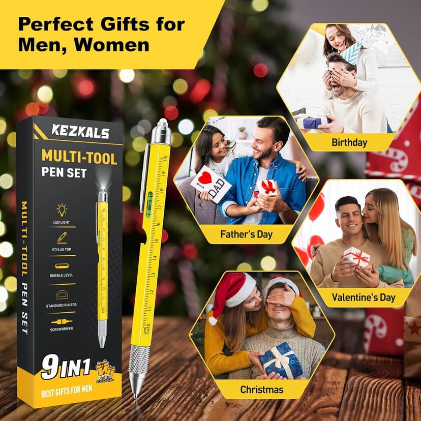Birthday Gifts for Mens, 9-1 Multi Tool Pen, Mens Gift for Him Dad Husband, Anniversary Christmas Gift for Him, Cool Gadgets KEZKALS Gifts for Men 9 in 1 Multitool Pen Stocking Stuffers for Men Adults B09QM6GZ4R