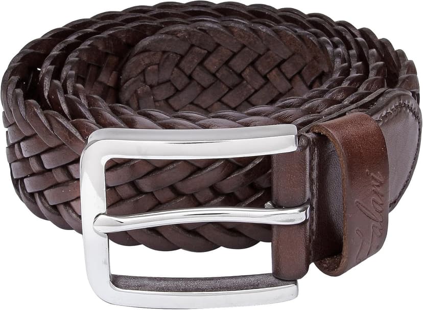 Falari Men's Braided Belt 100% Genuine Leather Stainless Steel Buckle 35mm