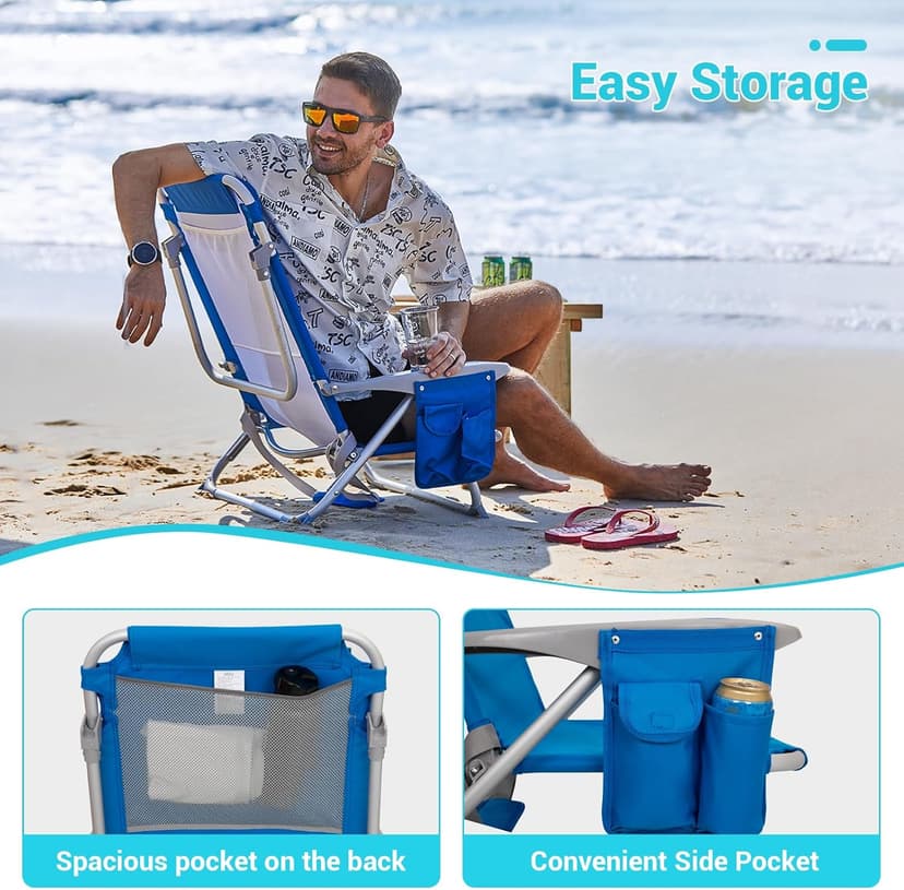 #WEJOY Beach Chair for Adults, Reclining Adjustable Position,Lay Flat Lightweight Folding Portable Aluminum Chair with Backpack Straps,Padded headrest, Heavy Duty 400 lbs Lawn Chair for Beach, 2 Pack