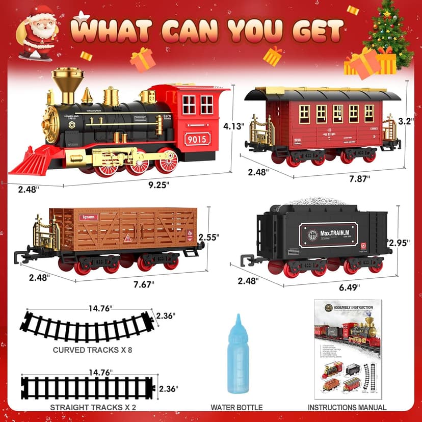 Hot Bee Train Set - Train Toys for Boys with Smokes, Lights and Sound, Toy Train Set for Under Christmas Tree, Toddler Model Trains for 3 4 5 6 7 8+ Years Old Kids Christmas Toys Gifts