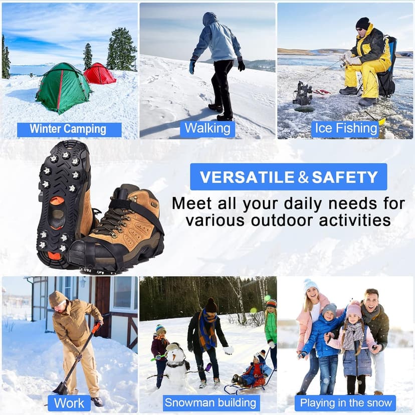 ZUXNZUX Crampons, Ice Cleats for Shoes and Boots, Silicone Stainless Steel Grippers Shoe Spikes Grips Traction for Ice Snow, Winter Hiking Climbing Ice Fishing