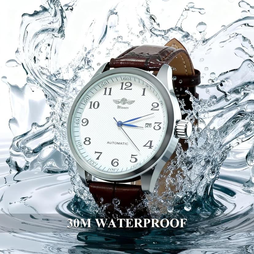 Gute Men's Watch, Mechanical Skeleton Steampunk Automatic Self-Winding Arabic Numeral Blue Hands Brown PU Leather Wrist Watch