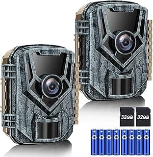 Trail Camera 2 Pack 36 MP 2.7K Game Camera 32GB Memory Card 4 Batteries Time 2.0" LCD Screen, Trail Cameras with 120°Wide Night Vision IP66 Waterproof for Monitoring Wildlife Trail Cam