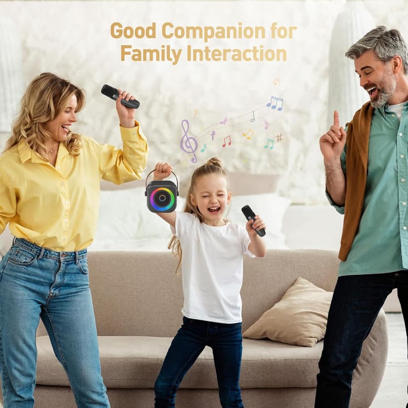 360° Surround Sound,5 Voice Effects,Bluetooth 5.0,LED Lights, TF/USB/AUX, For Kids and Adults, Family Home Party and Gifts Mini Karaoke Machine,Portable Bluetooth Speaker with 2 Wireless Microphones B0CNX6MMK3