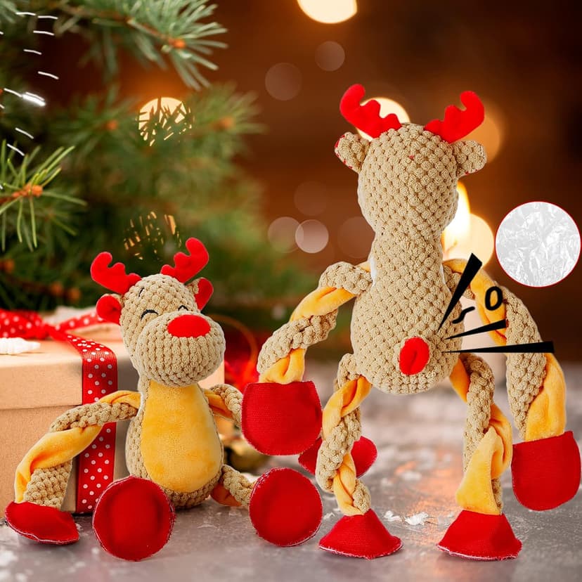 Senneny Christmas Dog Toys, Squeaky Reindeer Plush with Ropes for Tug of War, Durable Interactive Chew Toys for Puppy Small Medium Large Dogs B09GB84W26