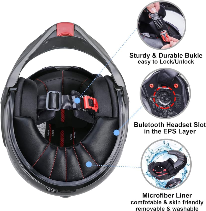 Full Face Motorcycle Helmet DOT Approved, 180° Reversible Chin Guard Modular Pilot Helmet with Anti-Fog Dual Visors for Adult Men Women