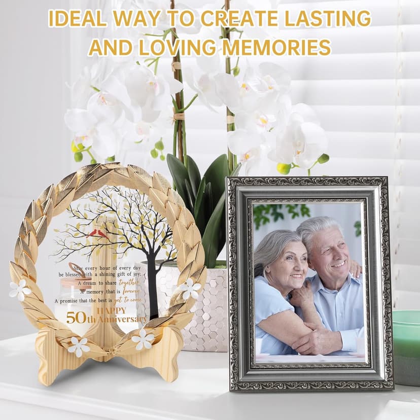 50th Anniversary Wedding Unique Gifts Ideas Crystal Plate with Gold Leaf Wreath - 50th Anniversary Wedding Gifts for Parents Couple - Cardinal Style