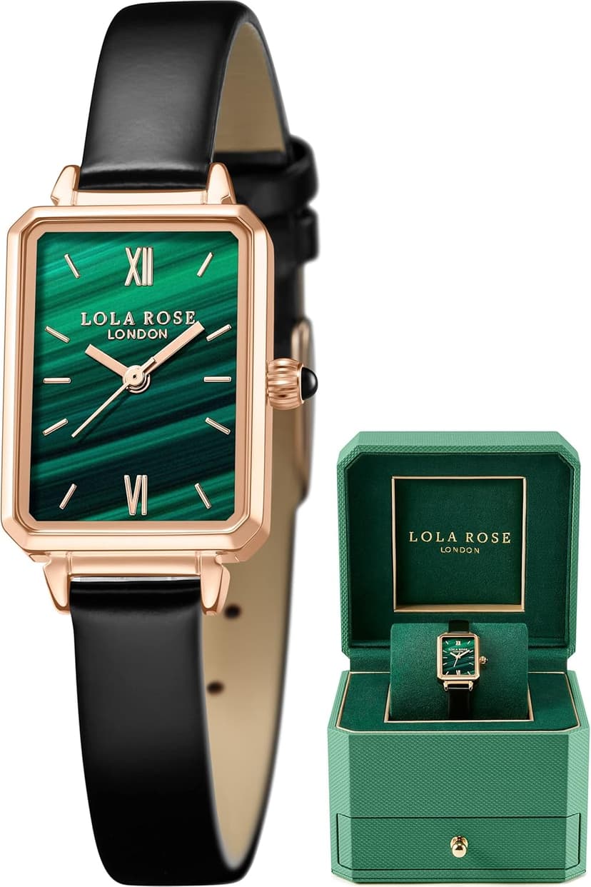 Lola Rose Dainty Women's Wrist Watch: Green Malachite Dial, Wrapped by Stylish Gift Box, Elegant Present for Ladies and Loved Ones