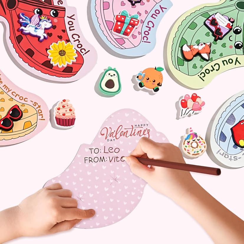 AYGXU Valentines day cards for kids school-valentines day gifts for kids,30pcs Cards with 60 Shoe Charms for boys girls,valentine exchange gifts bulk party favors