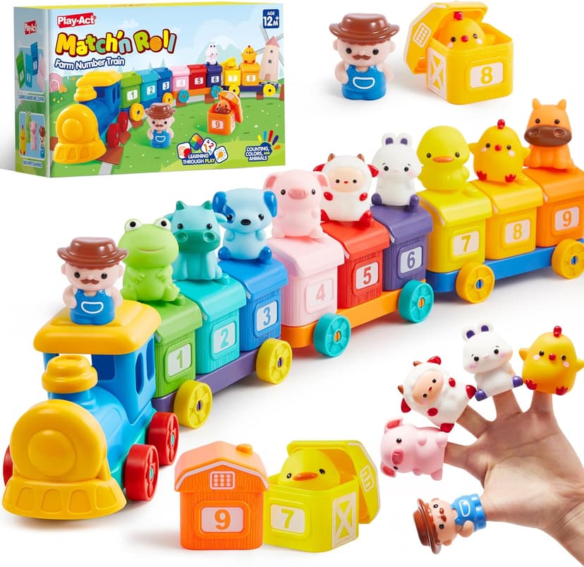 Play-Act Learning Toys for 1 2 3 Years Old, Counting, Matching & Sorting Montessori Learning Farm Train Including 9 Farm Animals, Birthday Gift for Baby Boys Girls B0CYT85XT6