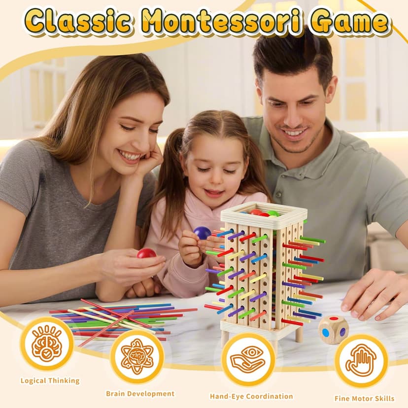 Montessori Game Wooden Board Game, Multiplayer for Kids 4-8, Math Educational, Fine Motor Skill Toy for Girls Boys, Classic Fun Games for Age 3 4 5 6 7 8 Girls Boys Gifts