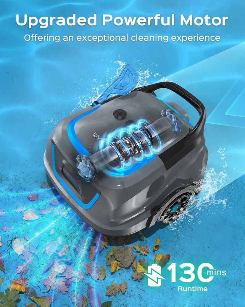 WYBOT A1 Robotic Pool Cleaner – Dual-Layer Filtration, Strong Suction, 130-Min Runtime, Cordless Pool Vacuum for Above-Ground & Flat Pools up to 1,100 Sq. Ft., 4 Cleaning Modes (Darkgrey)