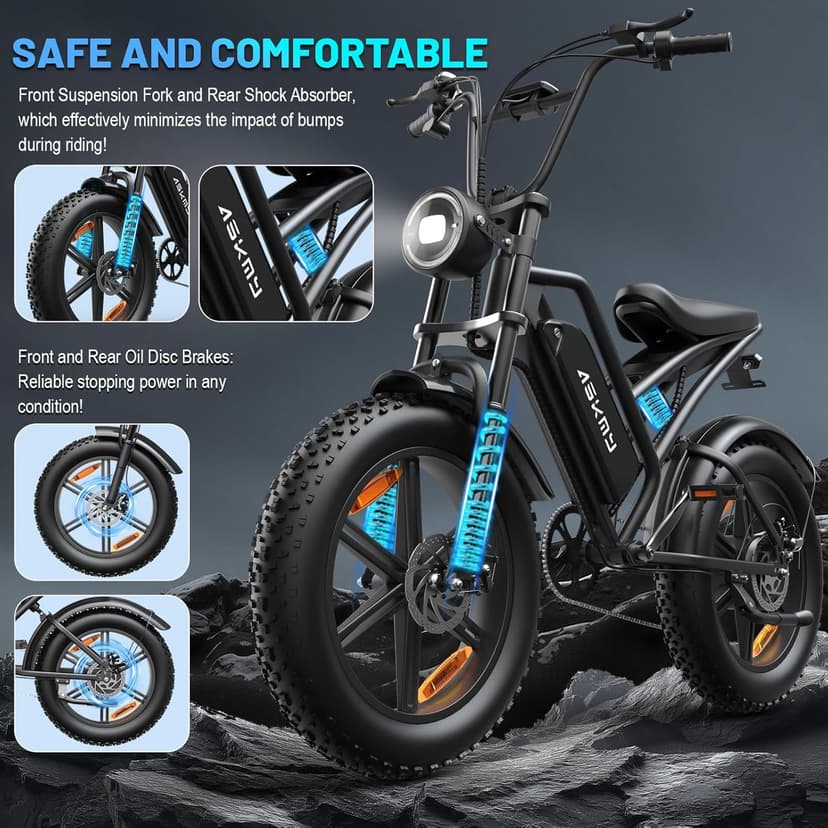 Electric Mountain Bike for Adults, 1500W Peak Motor Ebike, 28 MPH and 60 Miles PAS Range, 20 Inch Fat Tire Dirt E Bike for All-Terrain, 7 Speed, Electric Bicycles with 48V 15Ah Removable Battery