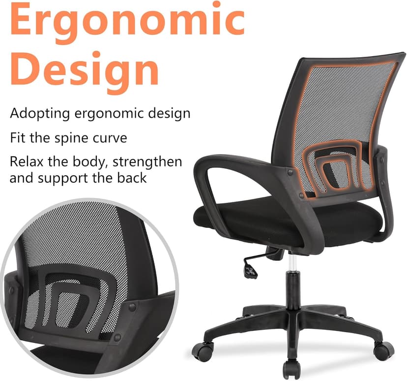 PayLessHere Home Office Chair Desk Computer Chair Adjustable Ergonomic Lumbar Support Armrest Executive with High Density Mesh 360 Degree Swivel Chair for Men Women Adults, Black