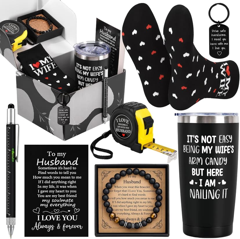Best Gift for Husband Unique Birthday Gift Including Tumbler Mug Socks Bracelet Tape Measure Keychain Multitool Pen for Anniversary Birthday Christmas B0HHMQ7ZJY