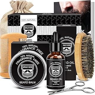 MALE GOD Beard Kit w/Beard Oil, Balm, Brush, Comb - Nourish & Soften Beard, Natural Shea Butter, Suitable for All Skin, Anniversary & Birthday Gifts for Men Him Husband Boyfriend Dad Friends