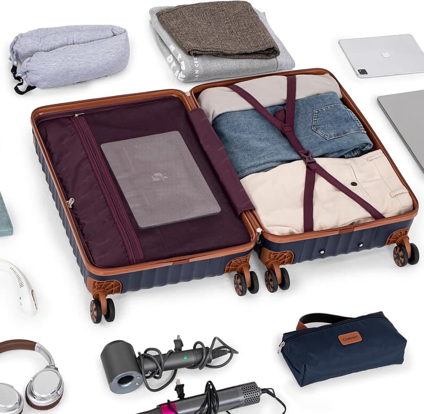 Cosbarn Luggage Sets 5 Piece with TSA Lock Spinner Wheels, Unisex Hard Case ABS Suitcase Set, Hardshell Lightweight Waterproof Travel Hardside Suitcases with Wheels for Women Men, Dark Blue