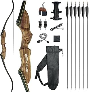 Black Hunter Recurve Bow and Arrow Set, GLURAK 60'' Wooden Takedown Recurve Bows Package, Archery Bow Kit for Target Practice and Hunting, Right Hand, 25-50 Lbs
