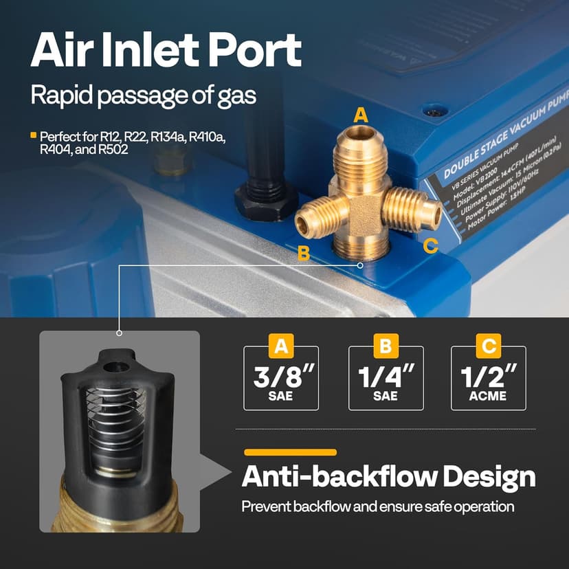 VIVOHOME 1.5 HP 14.4 CFM 2 Stage HVAC Vacuum Pump for R134a R12 R22 R502 R410a Systems, Auto AC Vacuum Pump for Automotive Air Conditioner Refrigeration Maintenance with 2 Oil Bottles