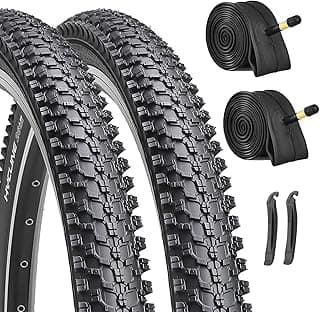Hycline 2-Pack Mountain Bike Tires Set: 20/24/26/27.5-inch Folding Replacement High-Performance Wear-Resistant Bicycle Tires and Pair Inner Tubes with Tire Levers for MTB Off-Road Bike
