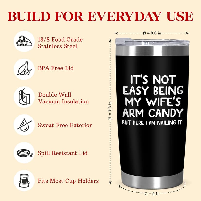 Gifts for Husband Christmas, Anniversary Birthday Gifts for Him Husband, Mens Gift Ideas, Stainless Steel, Lid Included Christmas Birthday Gift for Husband from Wife, 20 oz Tumbler for Men B0DPG6PKK7