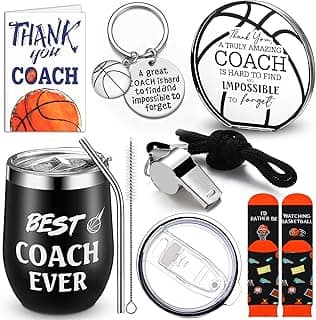 Nitial 6 Pcs Basketball Coach Gifts Teacher Appreciation Gift Set for Basketball Instructor Include Best Coach Ever Tumble Whistle with Lanyard Acrylic Sign Socks Keychain Card