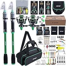 Goture Fishing Rod and Reel Combos-2PCS Telescopic Fishing Pole+2PCS Pre-Loaded Spinning Reels with Carrier Bag,1.8M-2.7M Telescopic Rod Reel Kit for Starter Travel Saltwater Freshwater,Gifts for Men