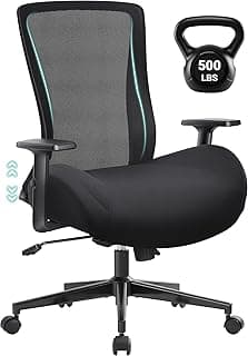 Big and Tall Home Office Desk Chair 500lb Capacity for Heavy People, Ergonomic Wide Mesh Desk Chair with Stepless Recline & Lock, 5.5" Thick Cushion, High Back, Adjustable Height & Armrests