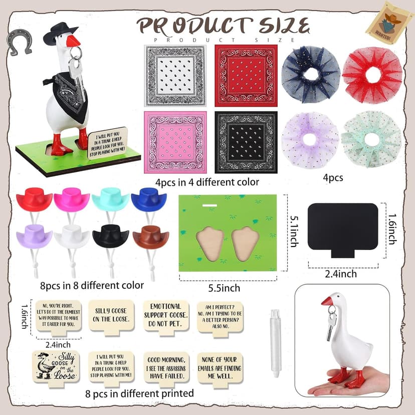 28 Pcs 7" Magnetic Goose Key Holder Cute Resin Goose Statue with Cowboy Hats Bandanas Writable Interchangeable Signs Chalk for New Apartment Housewarming Gifts Office Table Desk Home Decor