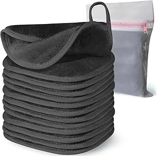 Makeup Remover Cloth, 6" x 6" Makeup Remover Towels Reusable Face Cloth for Washing Face, Makeup Remover Pads Microfiber Face Washcloth with Mesh Bag, 12 Pack, Grey