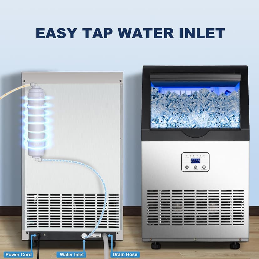 90LBS/24H Commercial Ice Maker Machine, Undercounter or Freestanding Stainless Steel Ice Machine with 25LBS Storage, 32 Cubes/Cycle, Self-Cleaning & Quiet Operation for Home, Bar, Restaurant