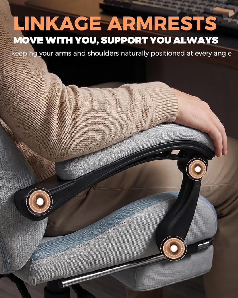 GTPLAYER Gaming Chair with Foot Rest & Pocket Spring Cushion, Ergonomic High Back Computer Desk Chair with Headrest & Lumbar Support for Back Pain Relief, Breathable Fabric, Mist-Blue