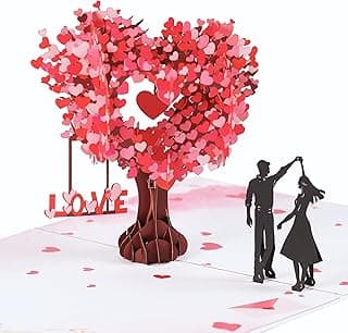 Pop Up Anniversary Card, 3D Love Tree Hearts Couple Wedding Card for Her, Wife, Husband, Him, Couple; Ideal Gift for Wedding, Romantic Birthday, Anniversary, Valentines, Mothers Day, 6x8 inch