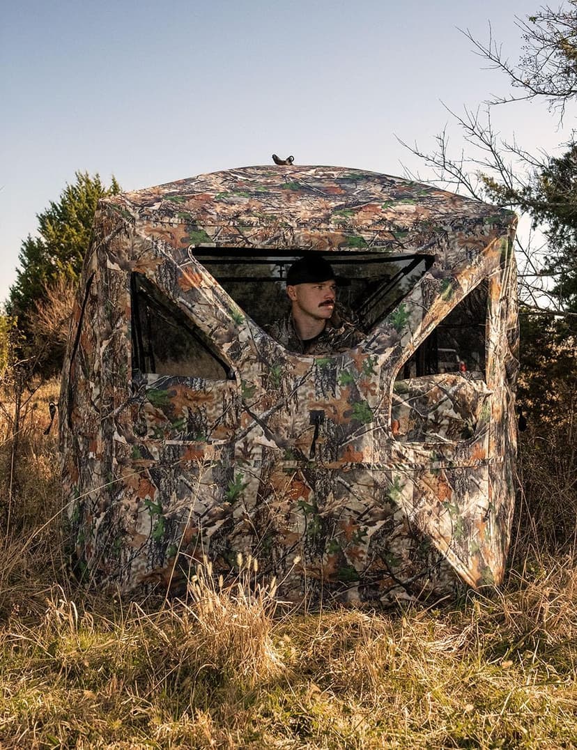 TIDEWE Hunting Blind 360°See Through with Large Open Door, Pop Up Ground Blind with Removable Curtain & Carrying Bag, Portable Resilient Tent(Forest Fade Camo)