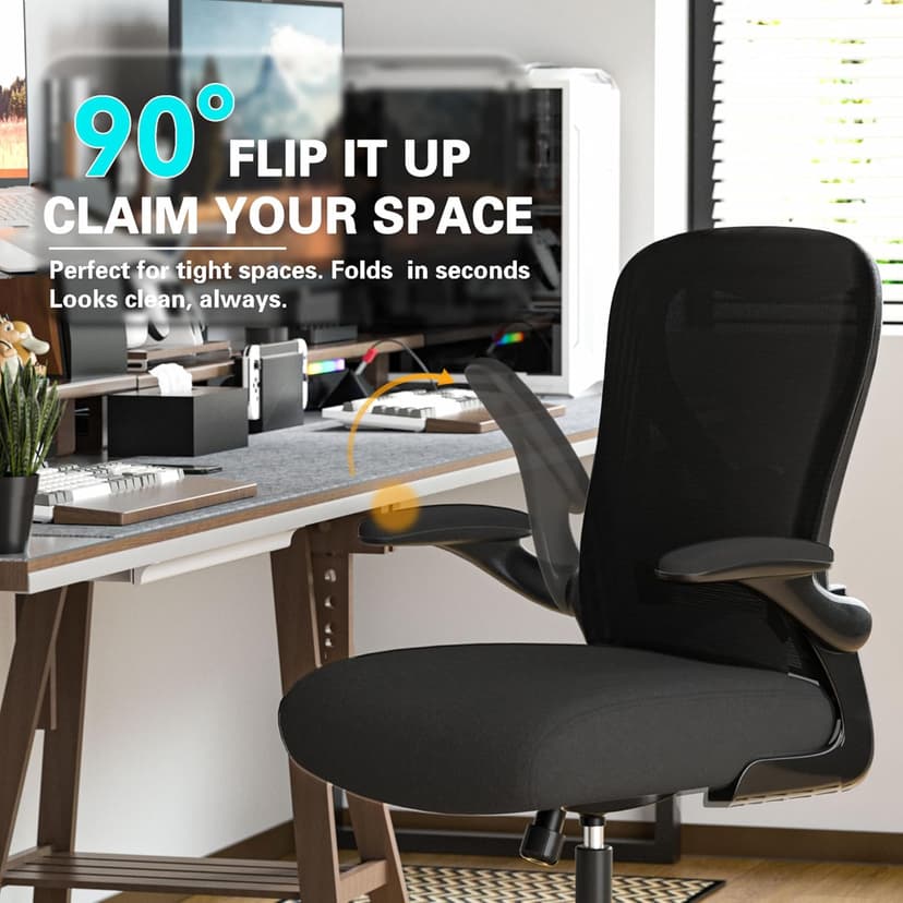 Office Desk Chair with Ergonomic Lumbar Support, Extra-Thick Seat Cushion, Flip-up Arms, Breathable Mesh Back, Computer Task Chair for Home Office