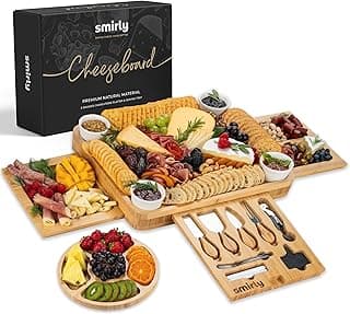 SMIRLY Charcuterie Boards Set - Large Bamboo Cheese Board Set - House Warming Gifts New Home, Wedding Gift for Couple, Bridal Shower Gift, Birthday Gifts for Women